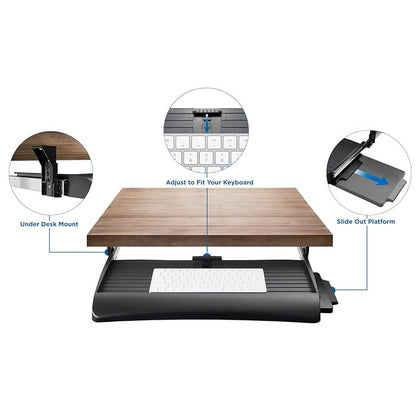 Mount-It! Under Desk Keyboard & Mouse Tray Tilt Swivel Adjustable Height Ergonomic with Gel Wrist Pad - Black
