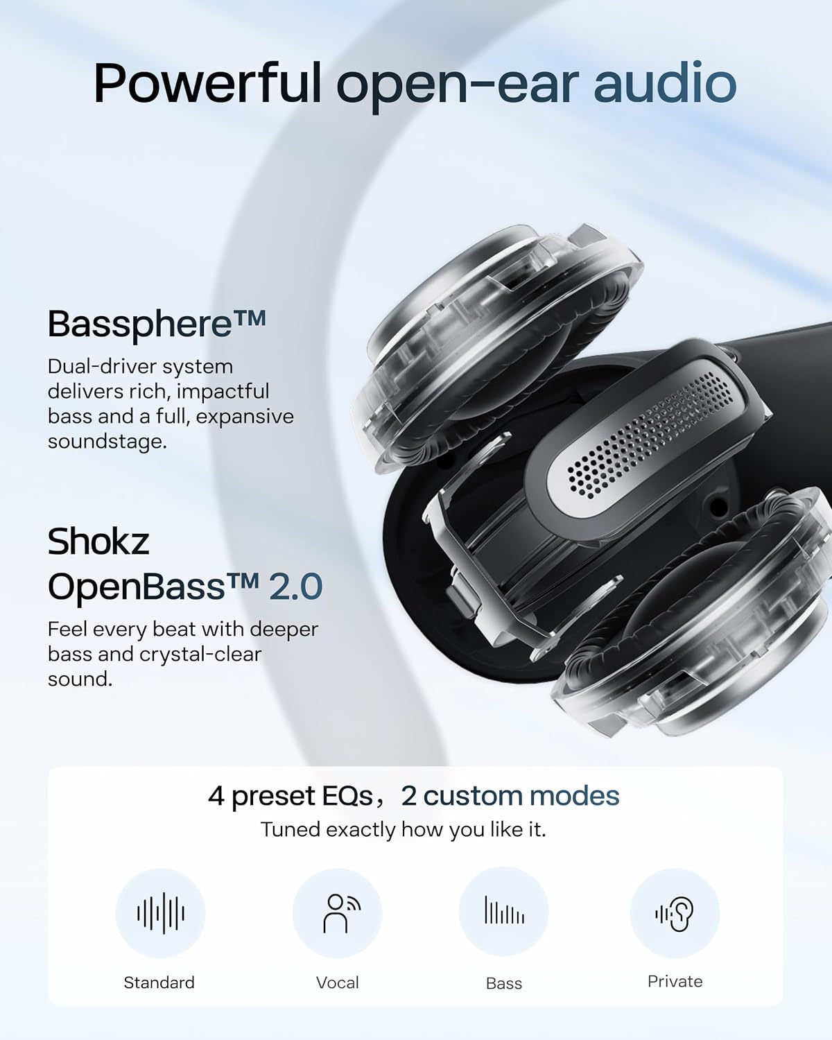 Shokz OpenFit Air 2 Black Bluetooth Headset Smart Mic Around Ear Air Conduction - OpenBass - Water Resistant IP54