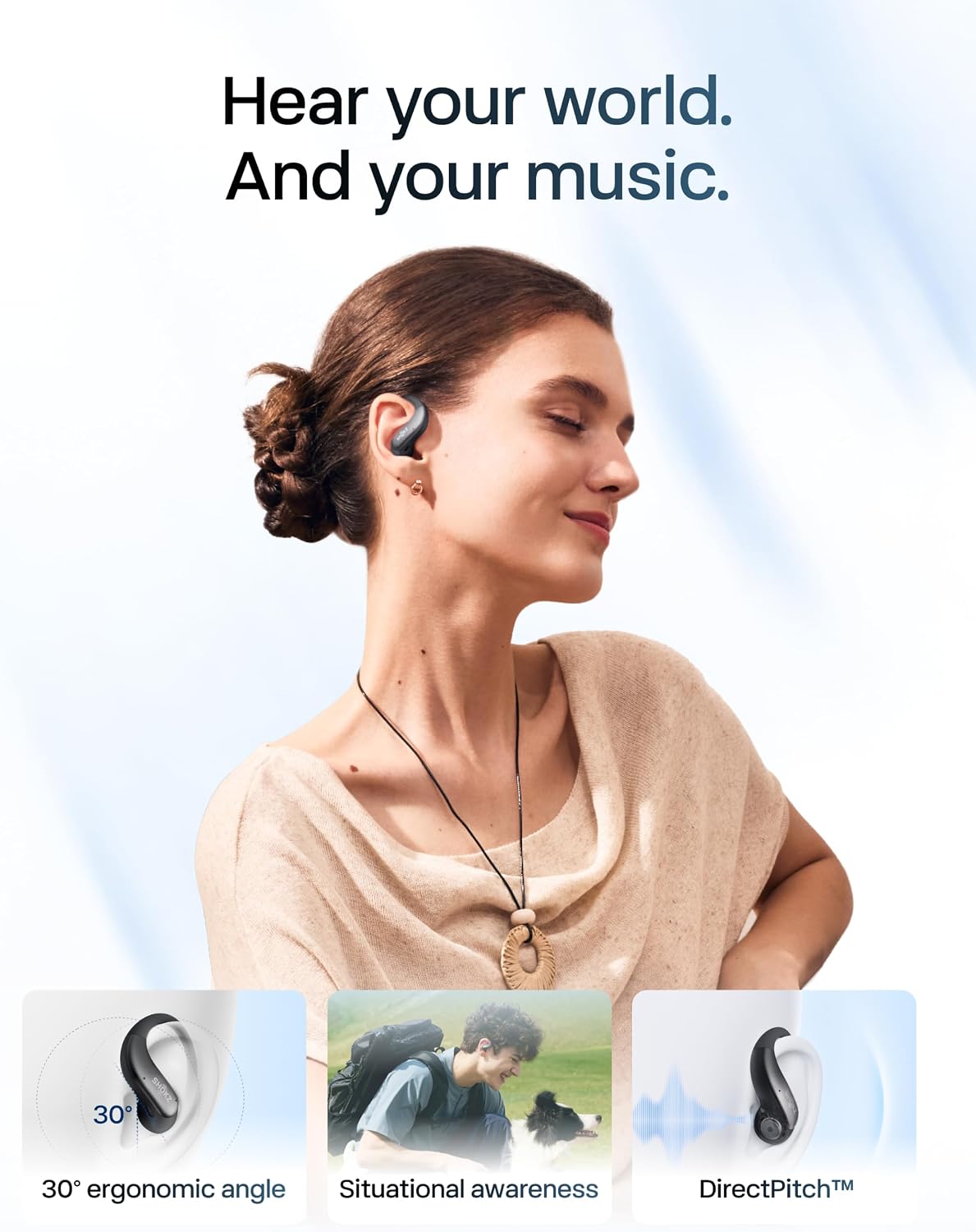 Shokz OpenFit Air 2 Black Bluetooth Headset Smart Mic Around Ear Air Conduction - OpenBass - Water Resistant IP54