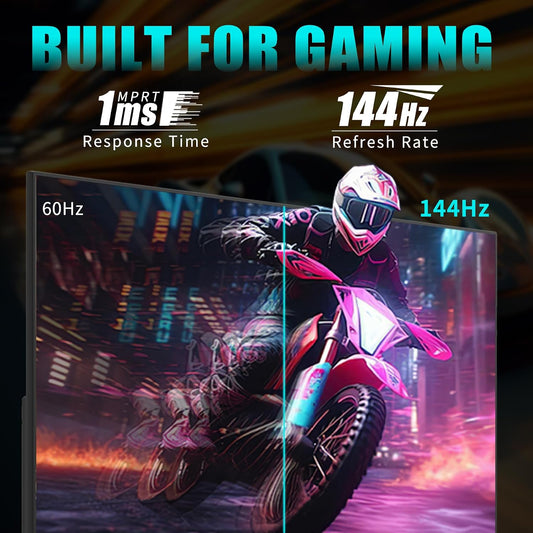Viewedge Gaming Monitor 27in FHD (1920x1080p) up to 144 Hz with contrast ratio of Millions: 1, 178-degree viewing angle, HDR 10, and 1ms responsive time - Black