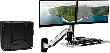 Mount-It! Sit Stand Workstation Wall Mounted with Dual Monitor & Keyboard Tray Gas Spring Includes CPU Wall Mount Heavy Duty Steel & Aluminum