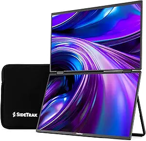 SideTrak Laptop Monitor 15.6in Solo Book Stacked Dual Portable Monitor Hinge Design Auto Rotate 360 Degrees with Neoprene Sleeve PC/MAC/Chrome/Console