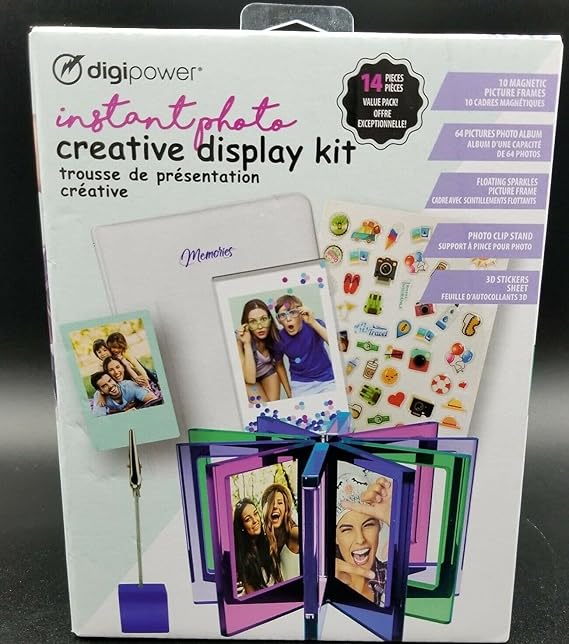 Digipower Vlogging Instax Photo Creative Display Kit Includes 64 pic Photo Album 10 Magnetic Picture Frames Floating Sparkles Picture Frame Photo Clip