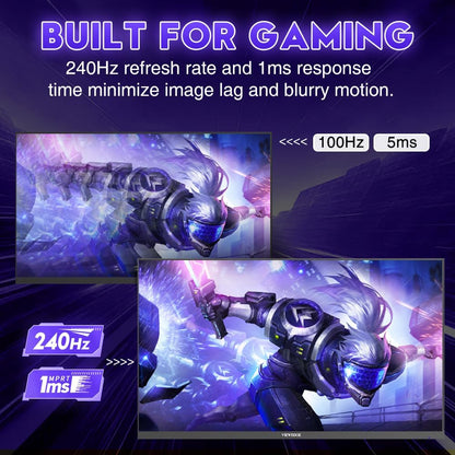 Viewedge Gaming Monitor 24in FHD (1920x1080p) up to 240hz VA panel with contrast ratio of Millions : 1, 178-degree viewing angle, and 1ms responsive time  - Black