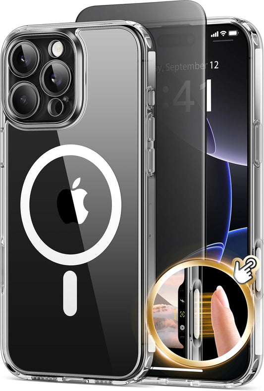 GolbinBox Magnetic for iPhone 16 Pro Clear Case with Camera Control Button,Compatible with 2 Privacy Screen Protectors