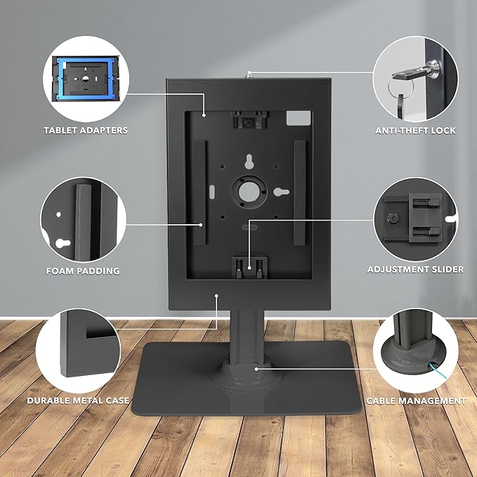 Mount-It! iPad Countertop Stand Anti-Theft Lockable iPad 10.9 10.2 Pro 11 Air Models - Black