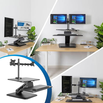 Mount-It! Sit Stand Desk with Dual Monitor Mount up to 27In Monitors Heavy Duty Steel with Keyboard Mouse Tray Desk Clamp Gas Spring Arm Adjusts up and down 11.5 In