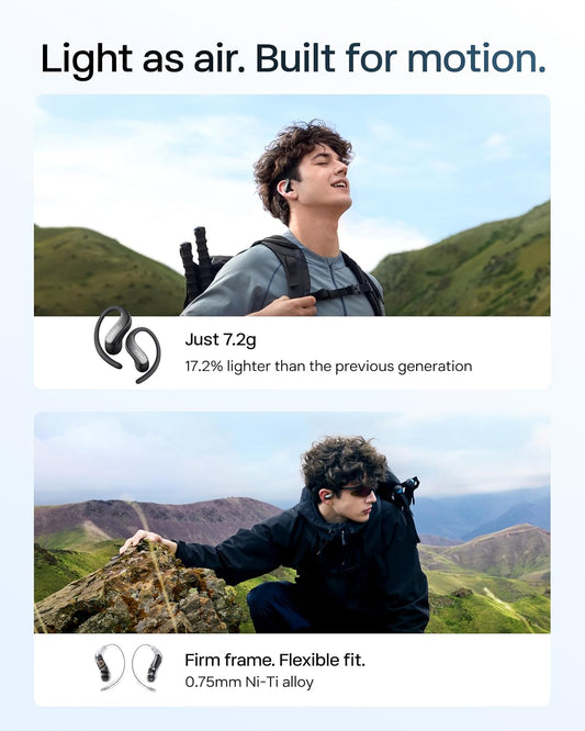 Shokz OpenFit Air 2 Black Bluetooth Headset Smart Mic Around Ear Air Conduction - OpenBass - Water Resistant IP54