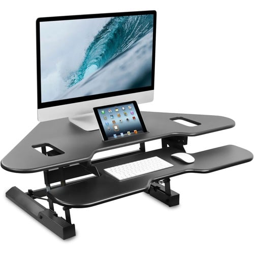 Mount-It! Sit Stand Desk Corner Gas Spring Height Adjustable up to 43In Ergonomic Keyboard - Black