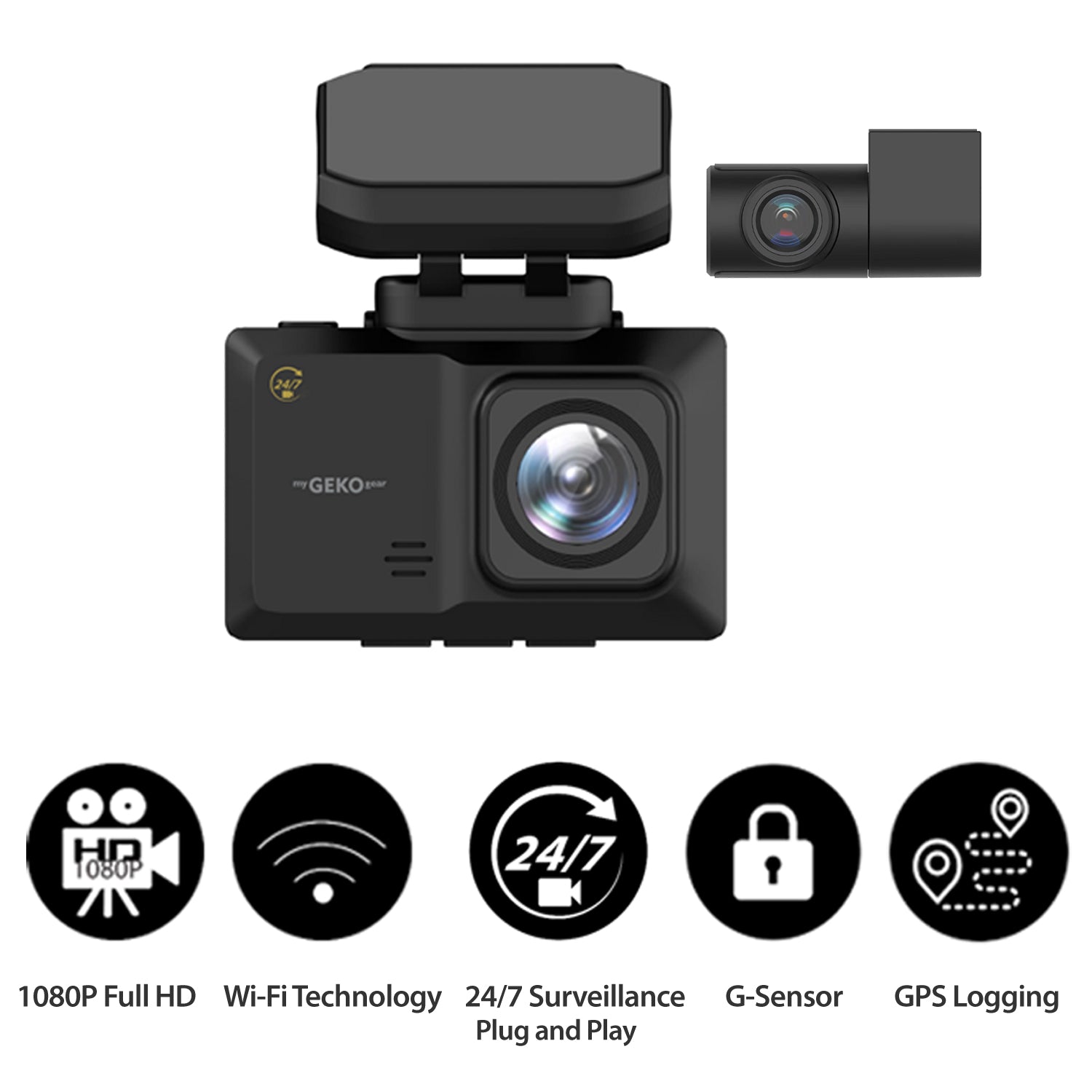 myGEKOgear Dashcam - Orbit 951 Dual Front (1080p) & Rear (1080p) Cams HD OBD II Power Cable G-Sensor 32GB MicroSD Included (support up to 64GB) - Black - product image 2 of 5