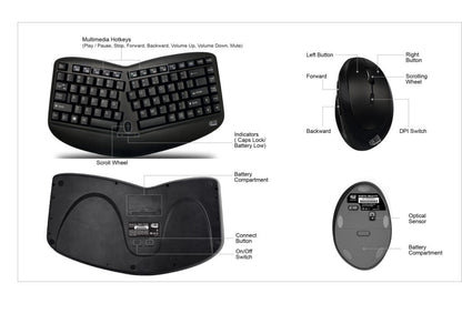 Adesso Wireless Mini Ergo Keyboard and Mouse combo