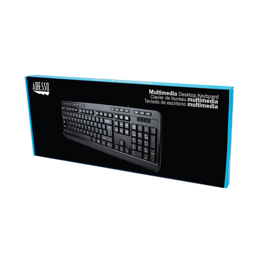 Adesso Adesso Keyboard Wired Multimedia with 3 Port USB Hub PC/Mac - Black