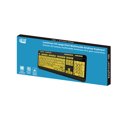 Adesso Adesso Keyboard Wired 4X Large Print Multimedia Fluorescent Keys PC/Mac - Black & Yellow