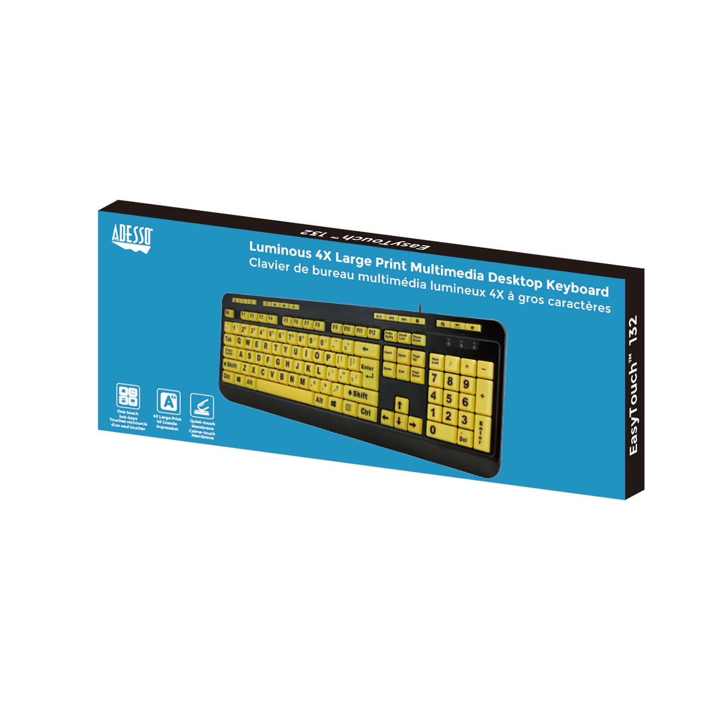 Adesso Adesso Keyboard Wired 4X Large Print Multimedia Fluorescent Keys PC/Mac - Black & Yellow