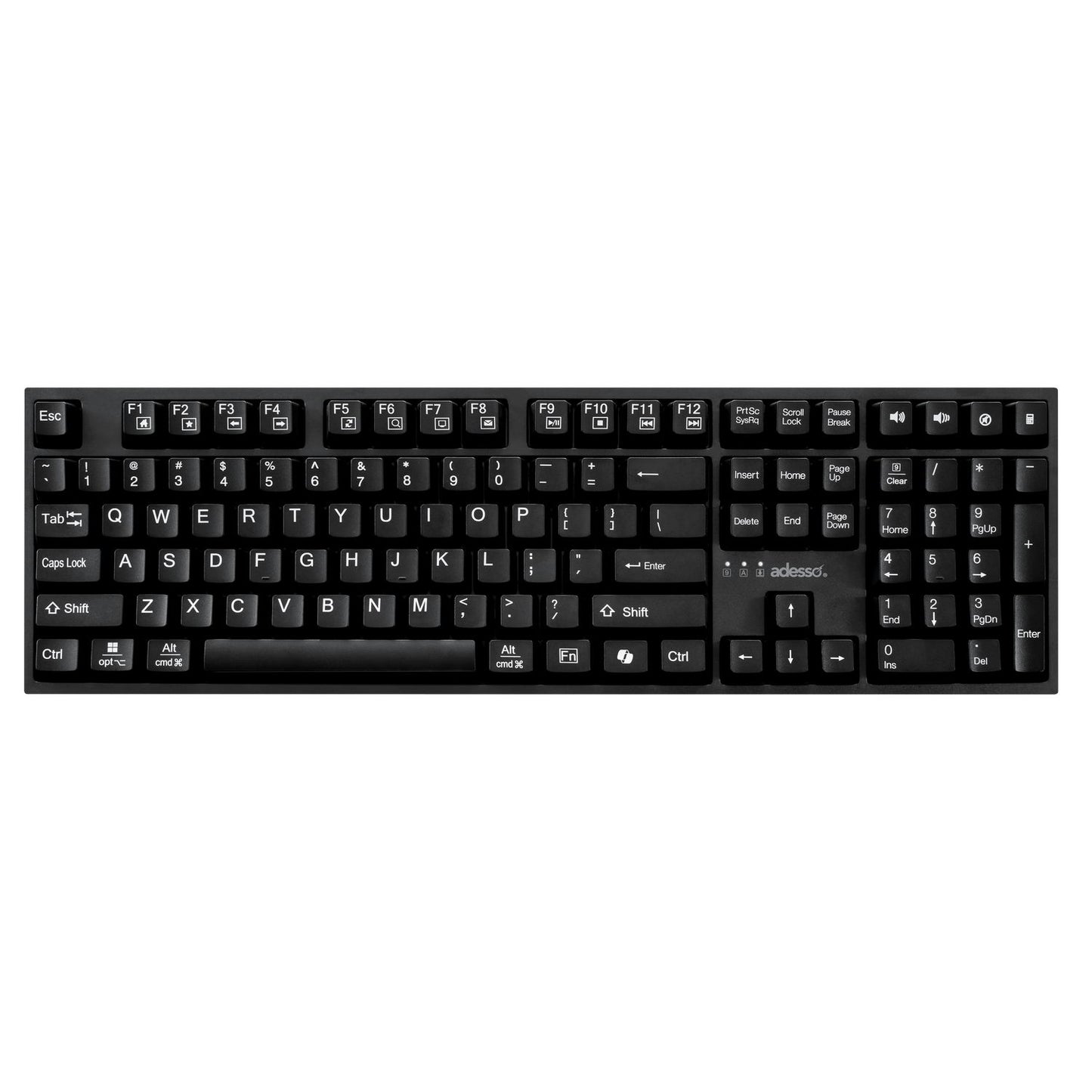 Adesso Adesso Keyboard Wired 2x Large Print Illuminated LED Backlight 104 Keys Water Resistant PC - Black