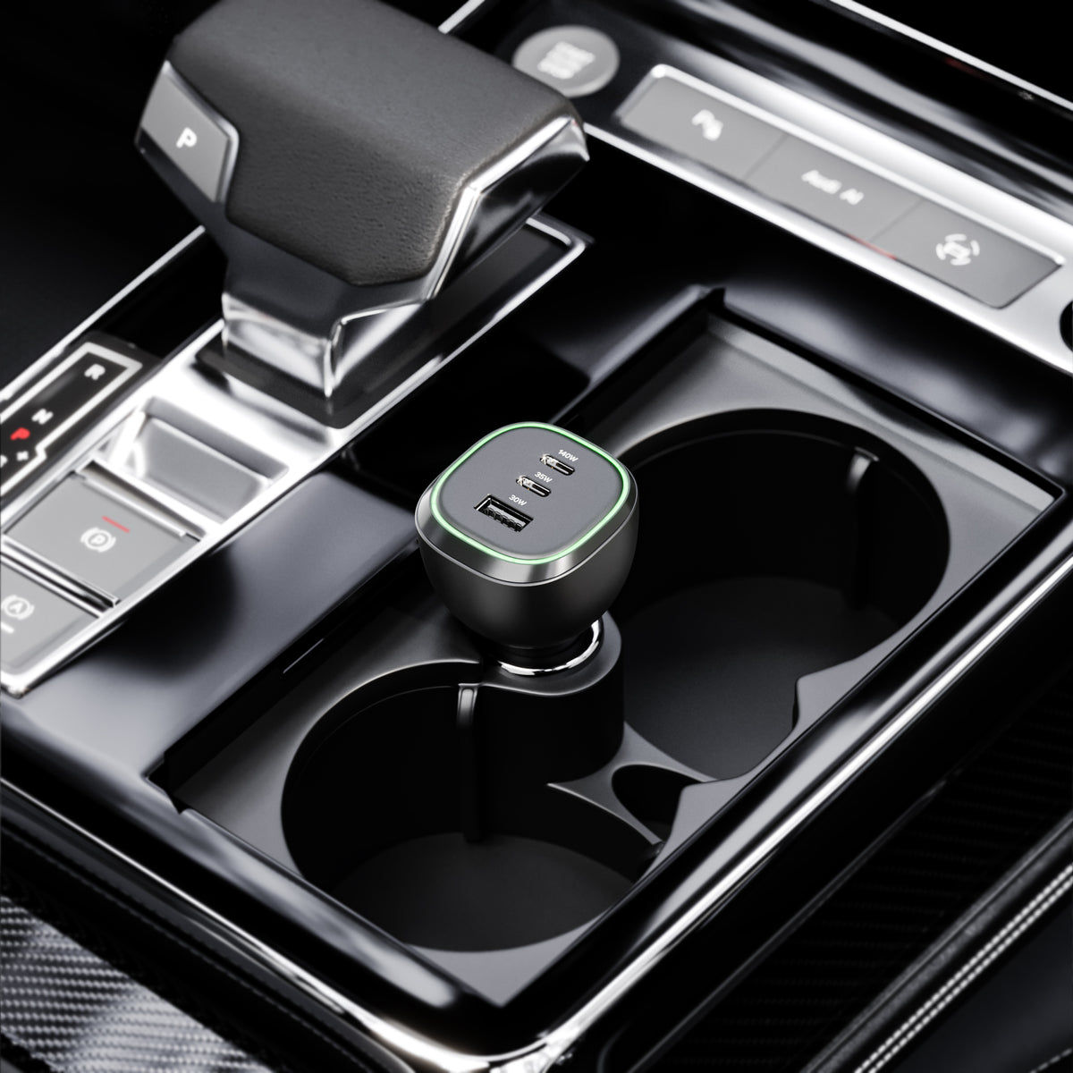 Alogic Car Charger 3 Port Rapid Charge 165W 2x USB-C 140W & 35W 1x USB-A  30W Includes USB-C to USB-C 3fr 240W PD Cable - Black - product image 4 of 5