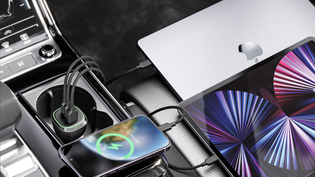 Alogic Car Charger 3 Port Rapid Charge 165W 2x USB-C 140W & 35W 1x USB-A  30W Includes USB-C to USB-C 3fr 240W PD Cable - Black - product image 5 of 5