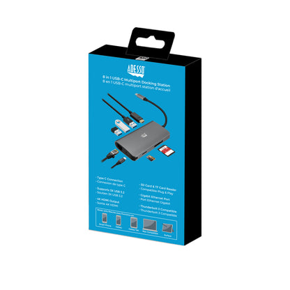Adesso Adesso Docking Station USB-C 3.1 9-in-1 8K HDMI Thunderbolt 3 Compatible Must Support DisplayPort Alt Mode TAA Complia