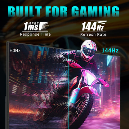 Viewedge Gaming Monitor 27in FHD (1920x1080p) up to 144hz VA panel with contrast ratio of Millions : 1, 178-degree viewing angle, and 1ms responsive time  - Black