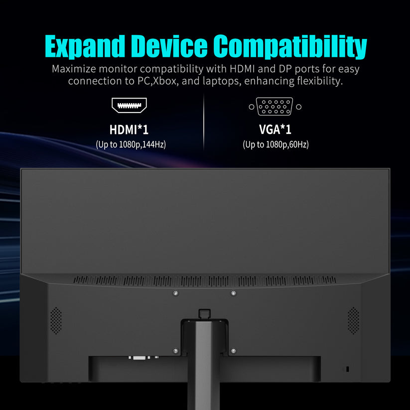 Viewedge Gaming Monitor 27in FHD (1920x1080p) up to 144hz VA panel with contrast ratio of Millions : 1, 178-degree viewing angle, and 1ms responsive time  - Black