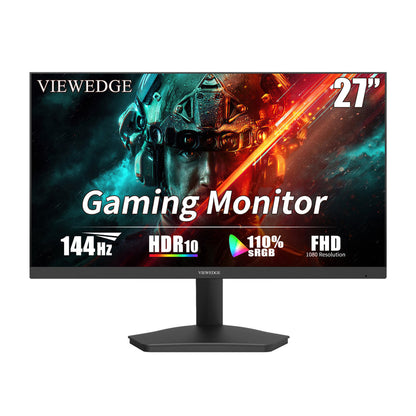 Viewedge Gaming Monitor 27in FHD (1920x1080p) up to 144hz VA panel with contrast ratio of Millions : 1, 178-degree viewing angle, and 1ms responsive time  - Black