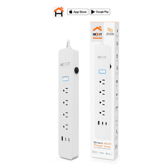 Nexxt Smart Home Surge Protector 800 Joules with 4 AC Outlets 2x USB-C 1x USB-A Ports Google/Alexa/Siri Voice Controls - White