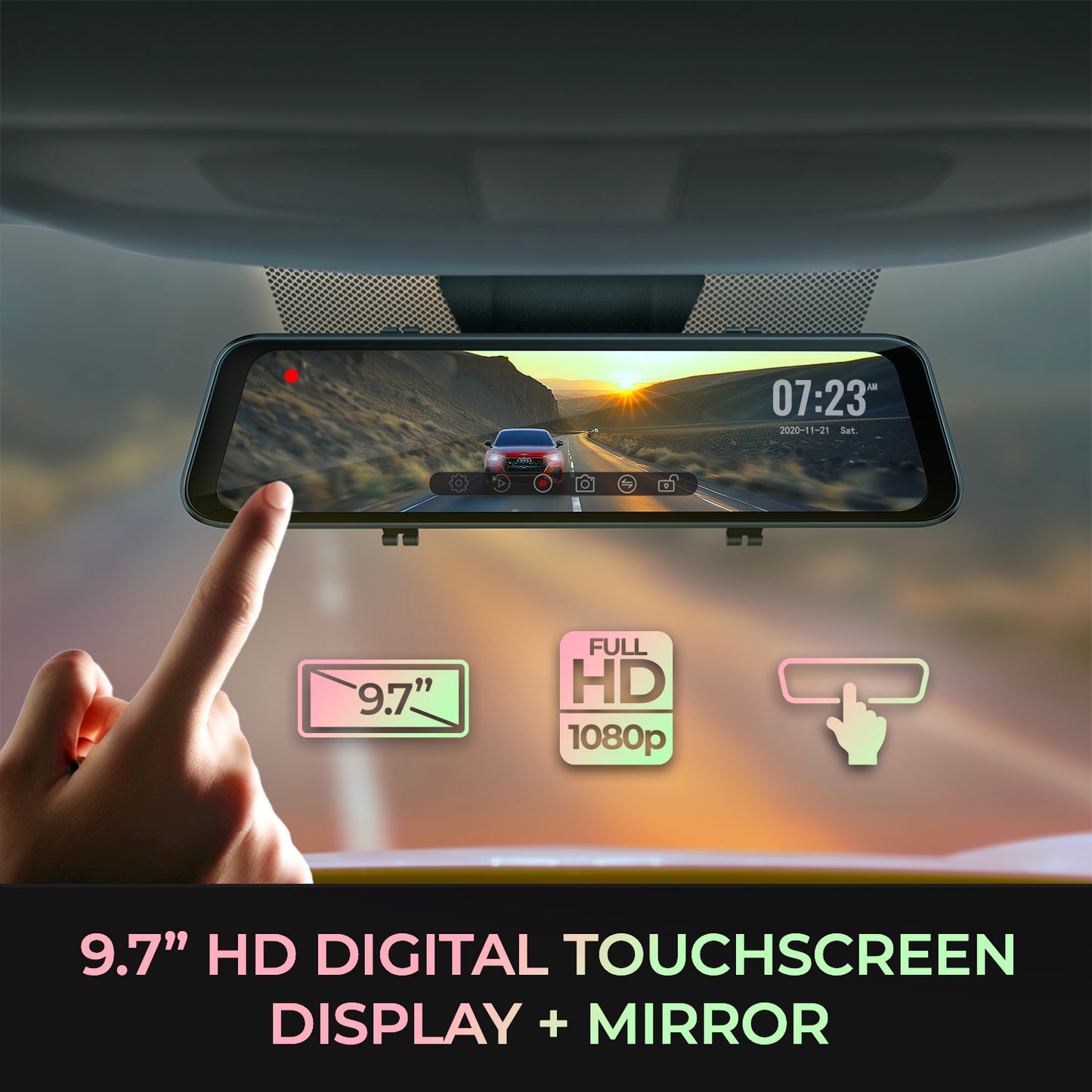 myGEKOgear Dashcam - Orbit D100 Dual Front (1080p) & Rear (1080p) Cams Rearview Mirror Attach Touchscreen with Built in DVR 32GB MicroSD Included - Black - product image 4 of 5