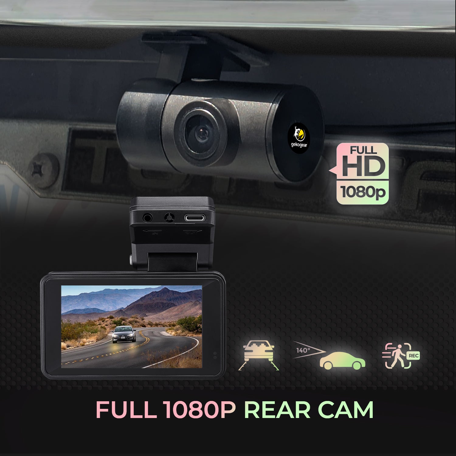 myGEKOgear Dashcam - Orbit D220 Dual Front (2K HD) & Rear (1080p) 140 Degree Wide Angle G-Sensor 32GB MicroSD Included (support up to 128GB) - Black - product image 4 of 5