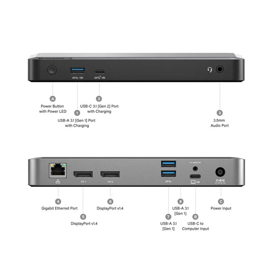 Alogic Docking Station USB-C or USB-A Dual Monitor 2x DisplayPort  4k Ultra HD 65W Power Delivery DX2 - Black - product image 1 of 5