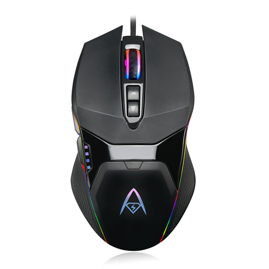Adesso Gaming Mouse Wired X5 6 Button Illuminated Multi-Coloured lights up to 6400dpi Ambodextrous PC/Mac - Black - product image 1 of 5