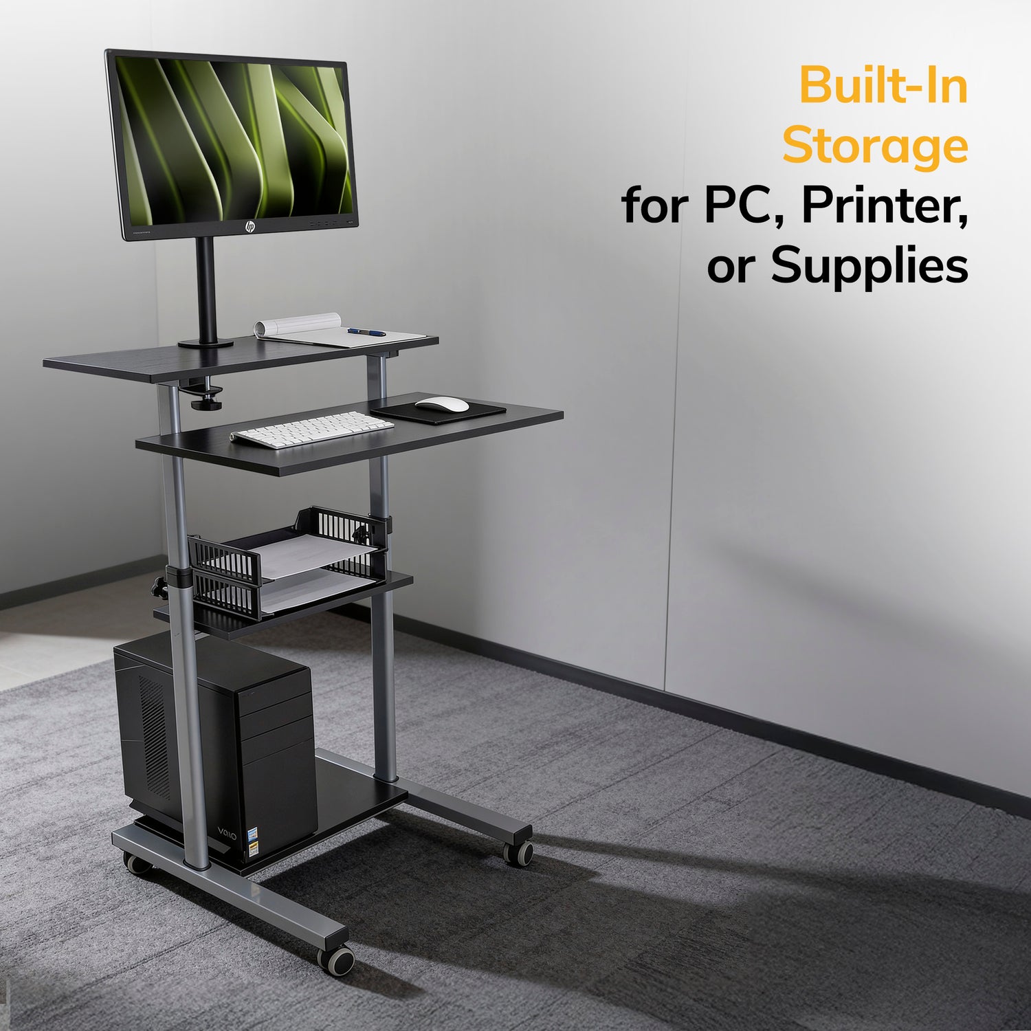 Mount-It Mount-It! Rolling Computer Work Station with Monitor Mount Up to 32 in 4 Levels for Laptop Keyboard & Mouse Printer 