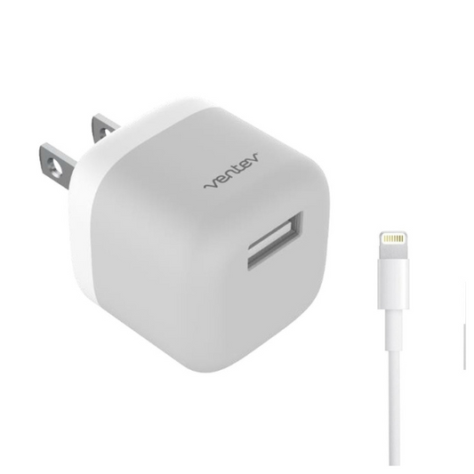 Ventev Wall Charger 1 Port 12W 2.4 Amp USB-A - White & Grey with Lightning MFI to USB-A Cable 3.3ft - White - product image 5 of 5