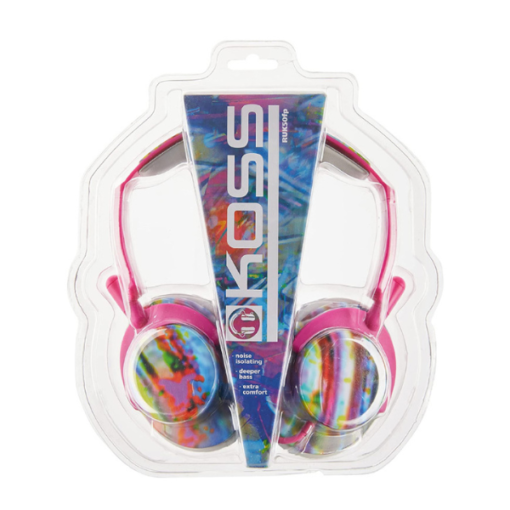 Koss Headphone Full Size Noise Isolating Deep Bass Extra Comfort Fold Flat Design Adjustable Padded Headband 3.5mm 4ft - Pink - product image 5 of 5