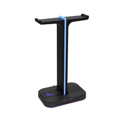 Xtech Gaming Headset Stand Dual with 2 USB-A Ports RGB Lighting Cable Organizer with Cell Phone Stand - Black - product image 5 of 5