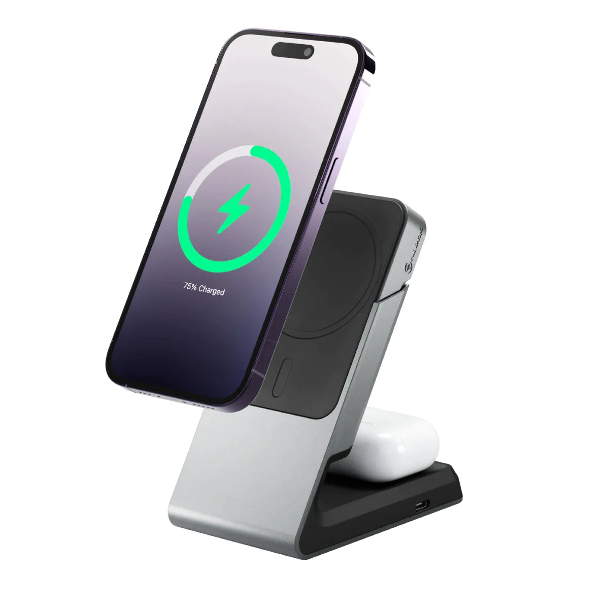 Alogic Qi Charging Stand / Dock 2-in-1 Phone (15W) & Airpods (5W) MagSafe Magnetic Ring Included - White - product image 1 of 5