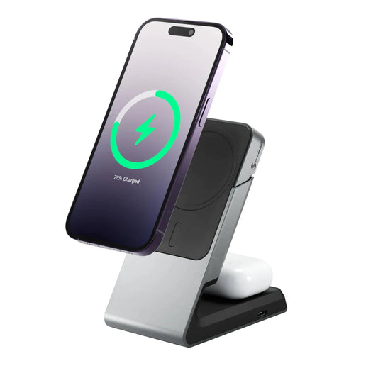 Alogic Qi Charging Stand / Dock 2-in-1 Phone (15W) & Airpods (5W) MagSafe Magnetic Ring Included - White - product image 1 of 5