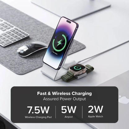 Alogic Qi Charging Stand / Dock 3-in-1 Phone (15W) & Airpods (5W) & Apple Watch Charger (2W) with 30W Wall Charger USB-C MagSafe Magnetic Ring Included - White - product image 5 of 5