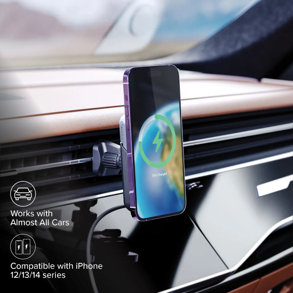 Alogic Car Qi Cradle with Vent Mount Matrix 15W Fast Charge with 30W USB-C Car Charger and USB-C Cable - Black - product image 2 of 5