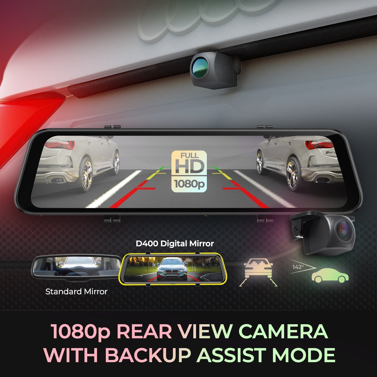 myGEKOgear Dashcam - Orbit D400 Dual Front (4K) & Rear (1080p) Cams Rearview Mirror Attach with Back up Assist Mode Touchscreen with Built in DVR 32GB MicroSD Included - Black - product image 5 of 5