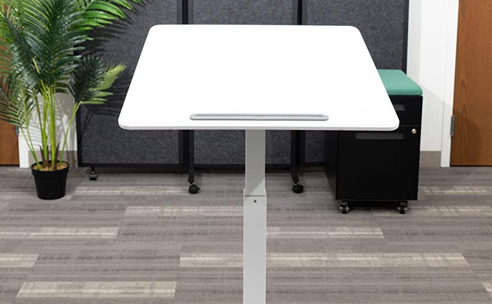 Luxor Mobile Standing Desk Pneumatic Adjustable 28 inch to 42.5 inch Height Foot Pedal with Casters Adjustable Podium Angles - White - product image 2 of 5