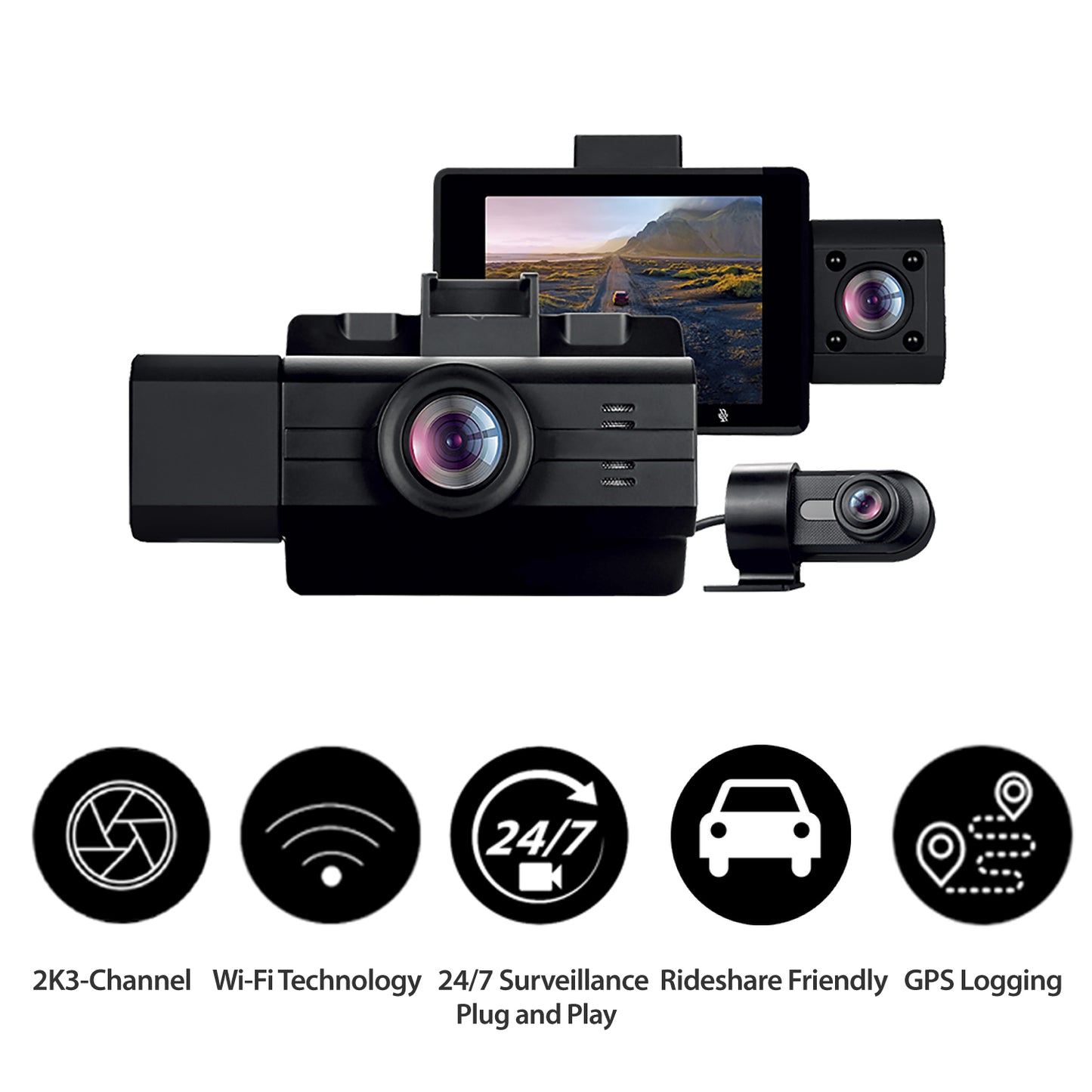 myGEKOgear Dashcam - Scout Pro 2K HD 3 Channel IBD II Power Cable Wifi Support G-Sensor 32GB MicroSD Included (support up to 256GB) - Black - product image 2 of 5