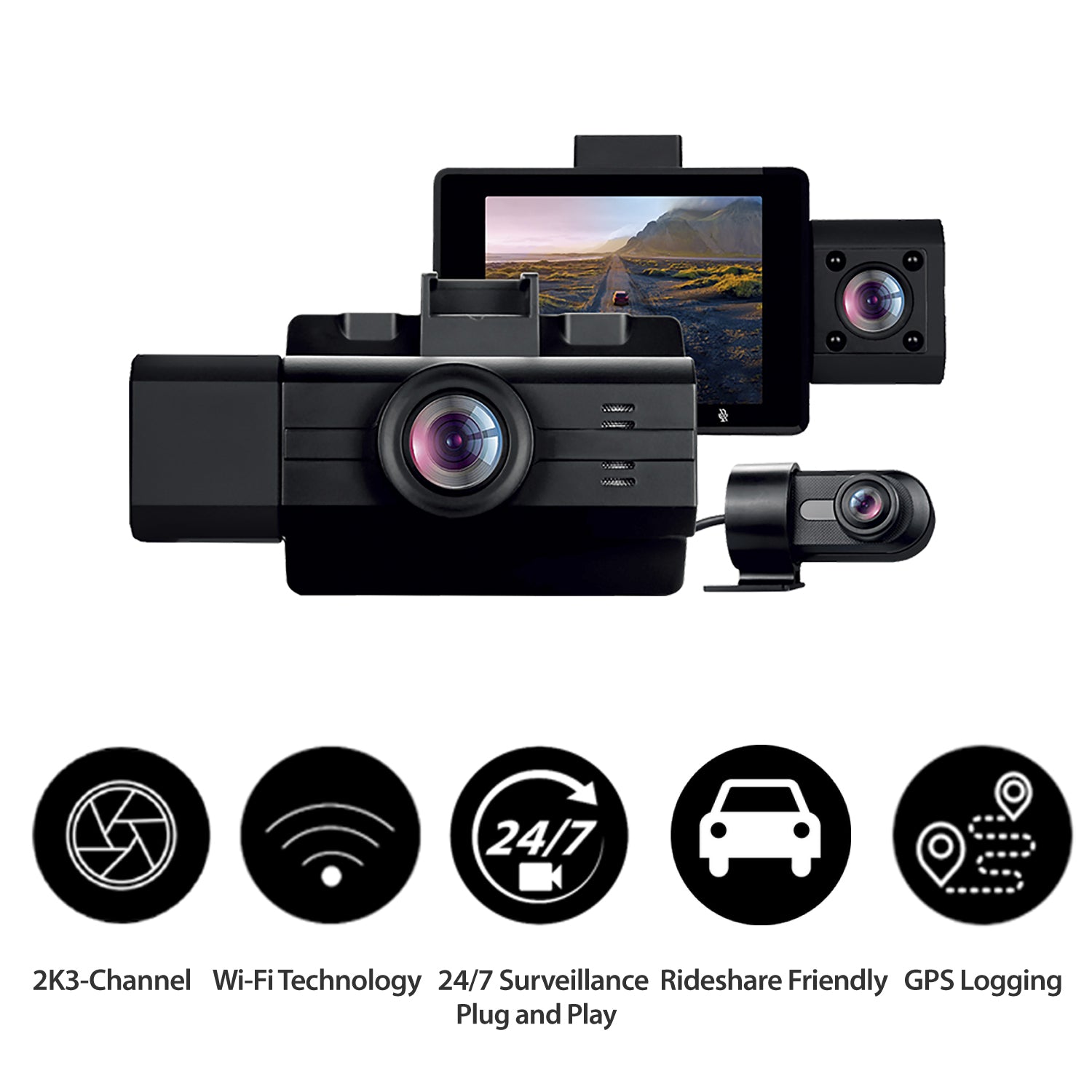 myGEKOgear Dashcam - Scout Pro 2K HD 3 Channel IBD II Power Cable Wifi Support G-Sensor 32GB MicroSD Included (support up to 256GB) - Black - product image 2 of 5