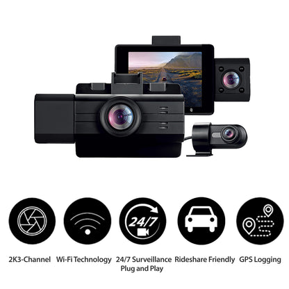 myGEKOgear Dashcam - Scout Pro 2K HD 3 Channel IBD II Power Cable Wifi Support G-Sensor 32GB MicroSD Included (support up to 256GB) - Black - product image 2 of 5