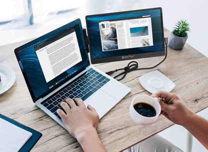 SideTrak Laptop Monitor 12.5in Swivel Portable Monitor Rotate 360 Deg Attach to Laptop Kickstand HDMI & USB-C Cables PC/MAC/Chrome BIL - Black