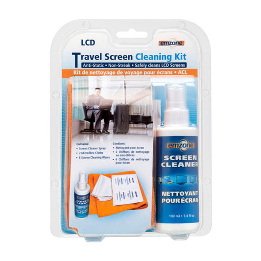 Emzone Travel Screen Cleaning Kit - Includes 100ml Screen Cleaner - 1 Microfibre Cloth - 6 Screen Cleaning Wipes Alcohol & Ammonia Free - product image 1 of 5