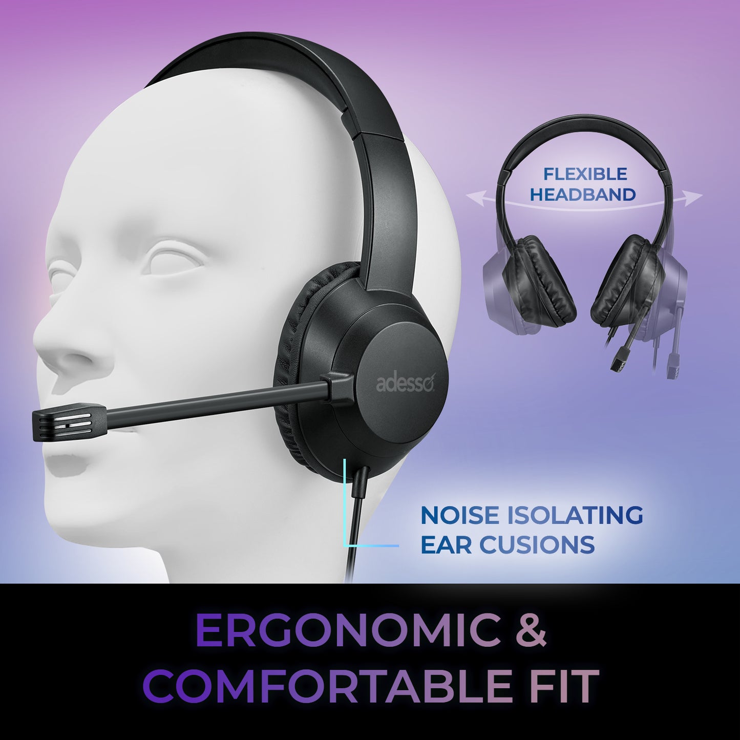 Adesso Headset Wired Xtream P7 with Copilot AI Controls USB-C/USB-A - product image 4 of 5