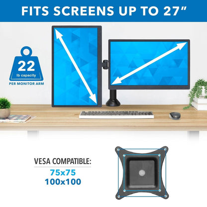 Mount-It! Mount-It! Dual Monitor Desk Stand up to 27 in 22 lbs per Arm VESA Swivel Rotate High Strength Steel - Black