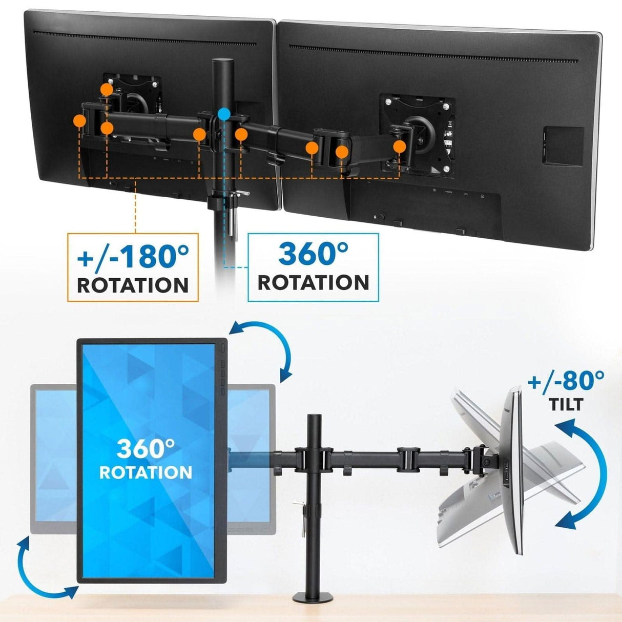 Mount-It! Mount-It! Dual Monitor Desk Stand up to 24 In 22 lbs Heavy Duty Steel Tilt Swivel Rotate - Black (UPC: