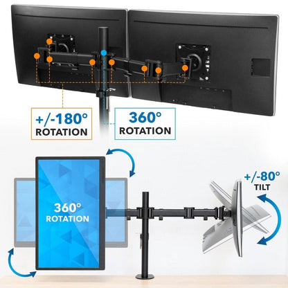 Mount-It! Mount-It! Dual Monitor Desk Stand up to 24 In 22 lbs Heavy Duty Steel Tilt Swivel Rotate - Black