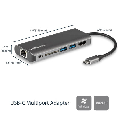 StarTech StarTech Docking Station Portable Travel USB-C 4K HDMI or 1080p VGA - 3x USB 3.0 Hub, SD, GbE, Audio, 100W PD